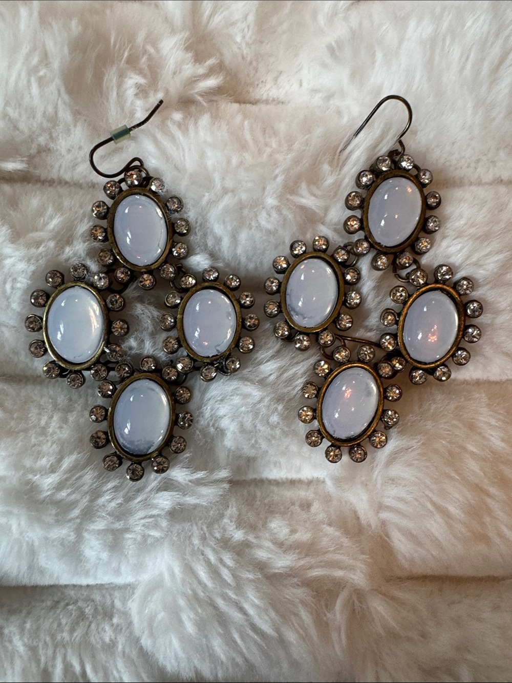 White Stone Cluster Drop Earrings - Women Jewelry